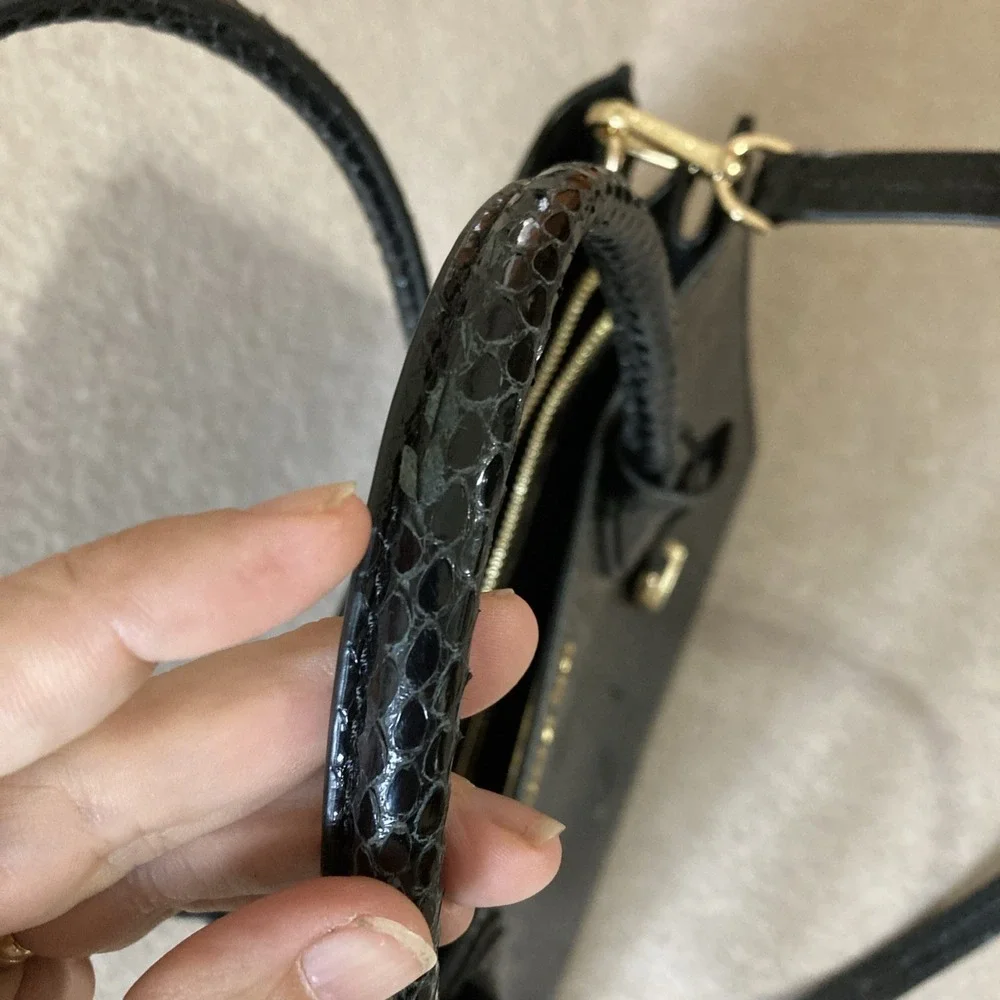 MICHAEL KORS Mercer Large Convertible‎ Black Genuine Snakeskin Tote Shoulder Bag